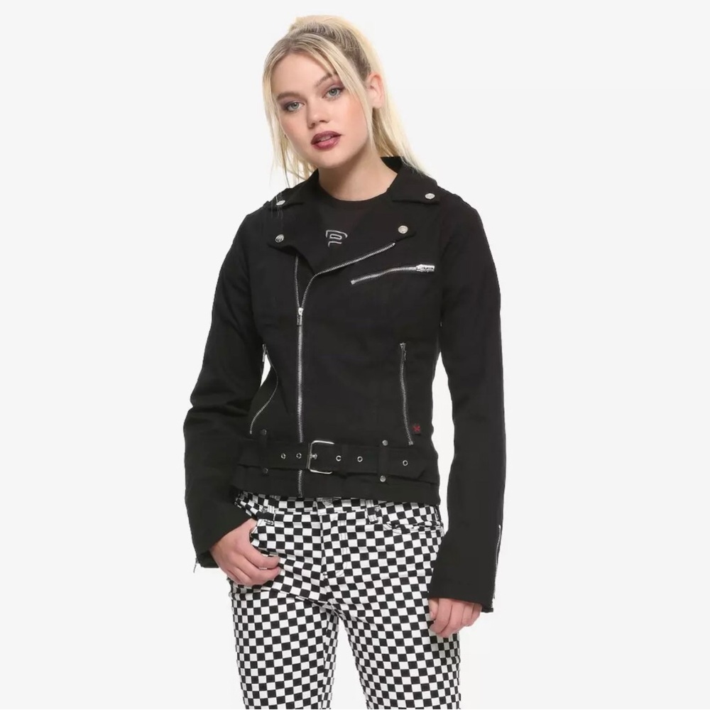 Royal Bones Black Biker Jacket with Silver Hardware